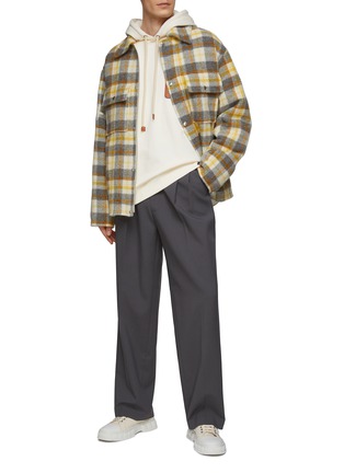 Figure View - Click To Enlarge - JIL SANDER - LONG SLEEVE CHECK SUSTAINABLE WOOL SHIRT JACKET