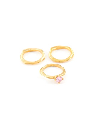 Detail View - Click To Enlarge - JOANNA LAURA CONSTANTINE - CRYSTAL GOLD PLATED BRASS WAVE RING — SET OF 3