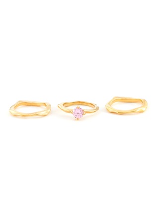 Main View - Click To Enlarge - JOANNA LAURA CONSTANTINE - CRYSTAL GOLD PLATED BRASS WAVE RING — SET OF 3