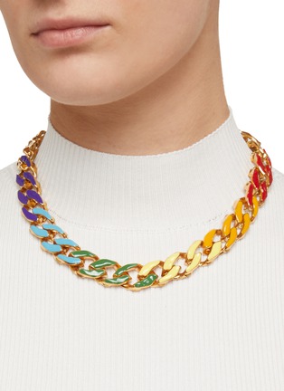 Figure View - Click To Enlarge - JOANNA LAURA CONSTANTINE - Rainbow Enamelled Brass Flat Curb Chain Necklace