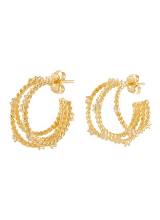 Main View - Click To Enlarge - JOANNA LAURA CONSTANTINE - Clear Stone Multi Twisted Wire Brass J-Hoop Earrings