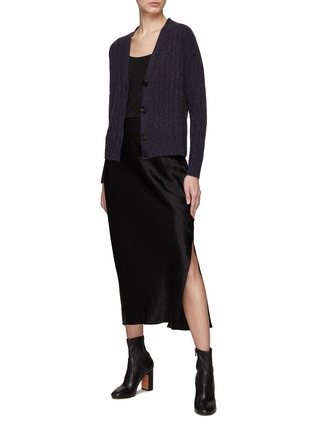 Figure View - Click To Enlarge - PESERICO - V-NECK WOOL SILK CABLE KNIT CARDIGAN
