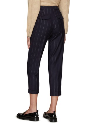 Back View - Click To Enlarge - PESERICO - Belted Pinstripe Wool Blend Rolled Up Cropped Pants