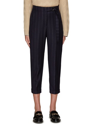 Main View - Click To Enlarge - PESERICO - Belted Pinstripe Wool Blend Rolled Up Cropped Pants