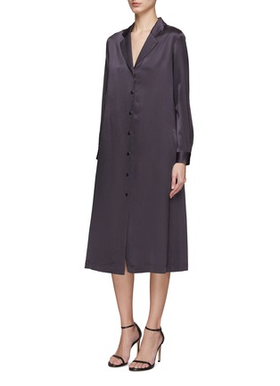 Detail View - Click To Enlarge - PESERICO - BELTED V-NECK NOTCH LAPEL BUTTON UP MIDI DRESS