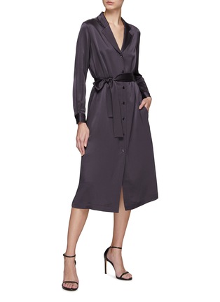 Figure View - Click To Enlarge - PESERICO - BELTED V-NECK NOTCH LAPEL BUTTON UP MIDI DRESS