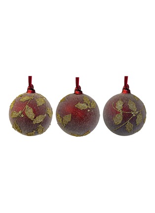 Main View - Click To Enlarge - SHISHI - GLITTER LEAF MOTIF GLASS BALL ORNAMENT — RED