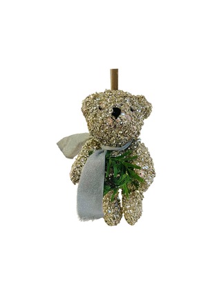Main View - Click To Enlarge - SHISHI - Wreath And Scarf Embellished Glittered Bear Glass Ornament — Silver