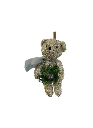 Main View - Click To Enlarge - SHISHI - Wreath And Scarf Embellished Glittered Bear Glass Ornament — Silver