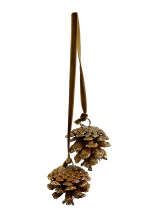 Main View - Click To Enlarge - SHISHI - DOUBLE PINECONE GLITTER VELVET HANGER ORNAMENT - BROWN/GOLD