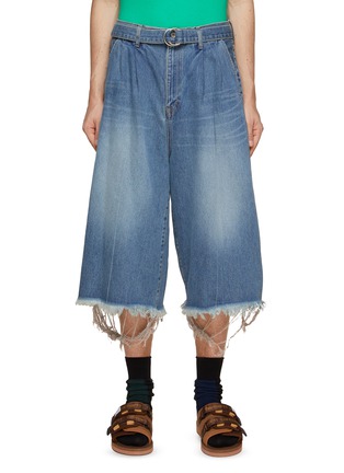 Main View - Click To Enlarge - DOUBLET - BELTED RAW HEM WIDE LEG RECYCLED DENIM JEANS