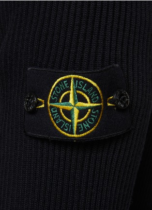  - STONE ISLAND - Logo Badge High Neck Ribbed Wool Knit Zip-Up Jacket