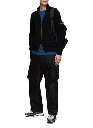 Figure View - Click To Enlarge - STONE ISLAND - Logo Badge High Neck Ribbed Wool Knit Zip-Up Jacket