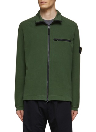 Main View - Click To Enlarge - STONE ISLAND - Logo Badge Cotton Blend Zip-Up Jacket