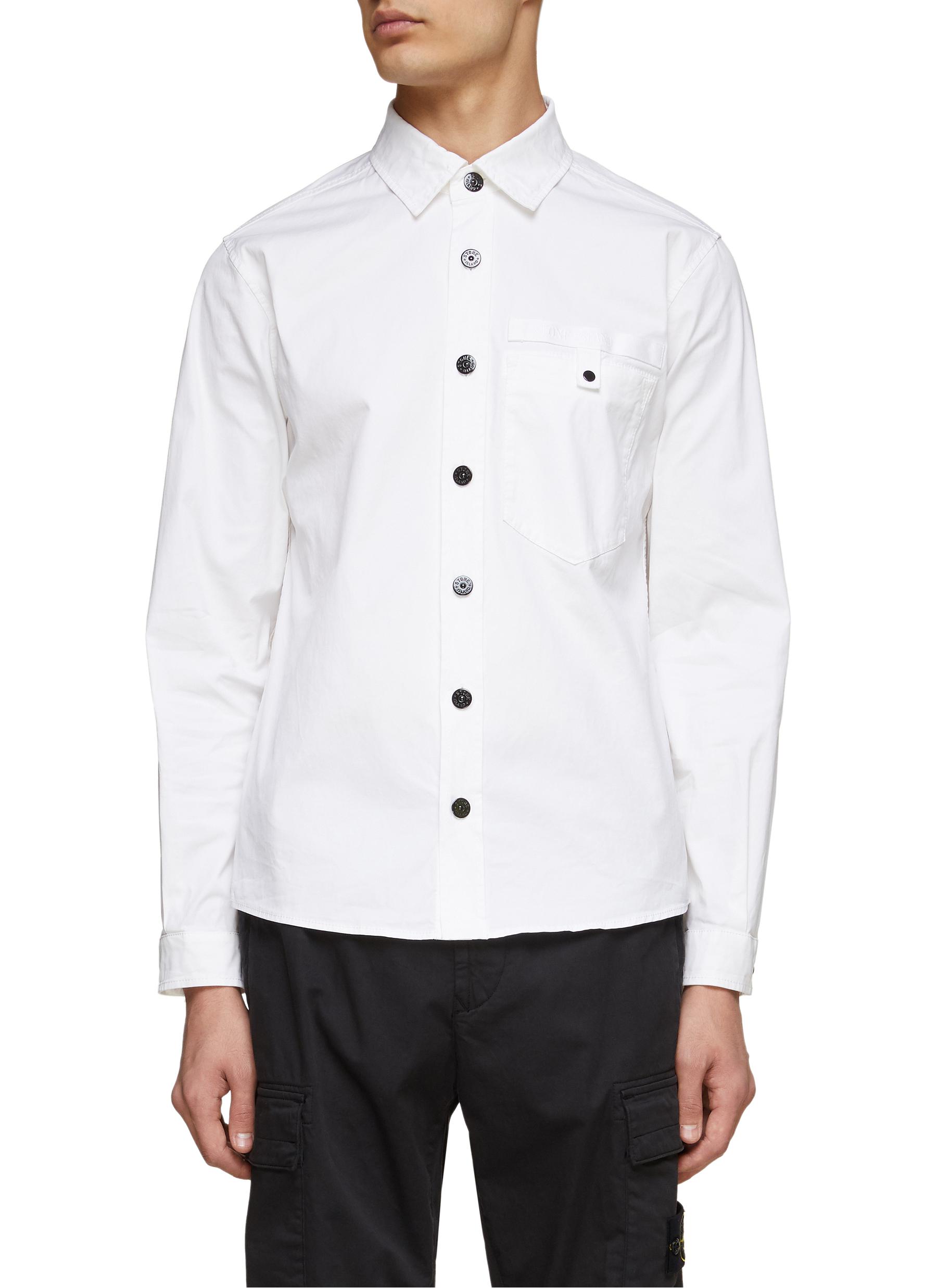 Contrast Button Cotton Blend Shirt 