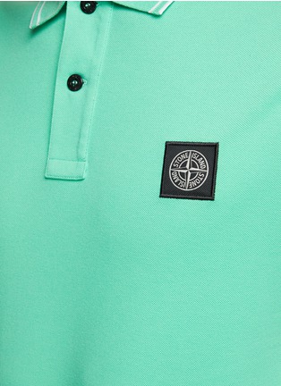  - STONE ISLAND - Contrasting Trim Logo Patch Cotton Blend Polo Shirt
