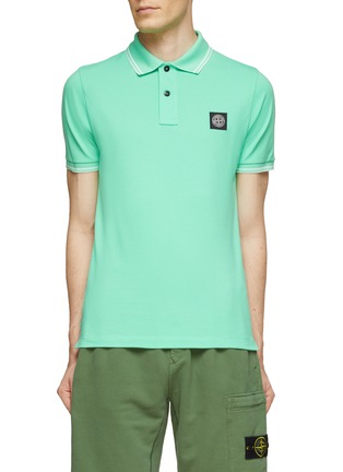 Main View - Click To Enlarge - STONE ISLAND - Contrasting Trim Logo Patch Cotton Blend Polo Shirt
