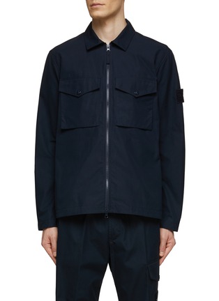 Main View - Click To Enlarge - STONE ISLAND - ‘Ghost’ Logo Badge Cotton Zip-Up Shirt Jacket