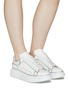 Figure View - Click To Enlarge - ALEXANDER MCQUEEN - ‘Larry’ Hologram Trimmed Leather Oversized Sneakers