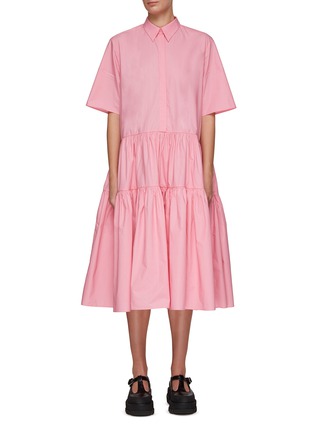 Main View - Click To Enlarge - CECILIE BAHNSEN - Tiered Skirt Short-Sleeved Cotton Shirt Dress