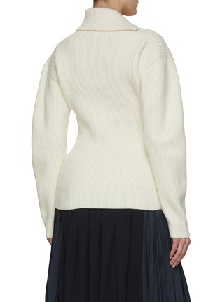 Back View - Click To Enlarge - JIL SANDER - BUTTON DETAIL HIGH NECK FINE MERINO SILK BOILED WOOL SWEATER