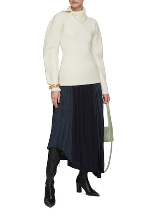 Figure View - Click To Enlarge - JIL SANDER - BUTTON DETAIL HIGH NECK FINE MERINO SILK BOILED WOOL SWEATER