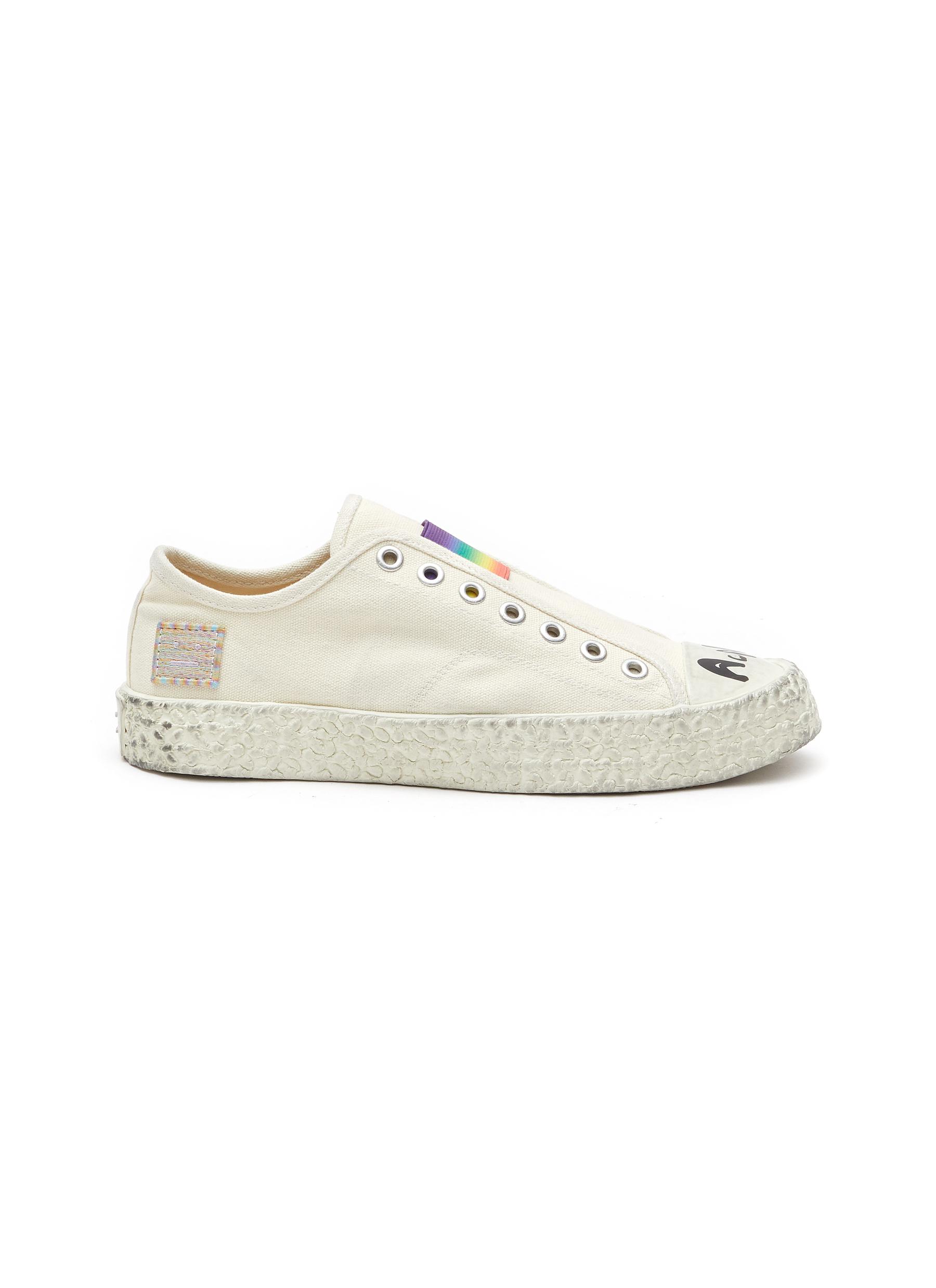 FLAT LOW TOP LACELESS RAINBOW CANVAS SNEAKERS