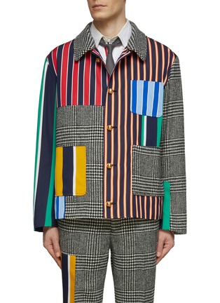 Main View - Click To Enlarge - THOM BROWNE - PATCHWORK DETAIL PRINCE OF WALES MOTIF WOOL BLOUSON