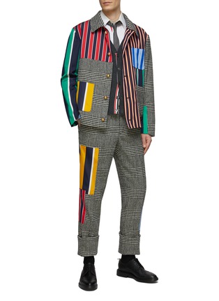 Figure View - Click To Enlarge - THOM BROWNE - FLAT FRONT PATCHWORK DETAIL PRINCE OF WALES MOTIF WOOL PANTS