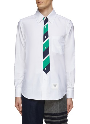 Main View - Click To Enlarge - THOM BROWNE  - LONG SLEEVE STRAIGHT FIT TROMPE L'OEIL SILK TIE OXFORD SHIRT