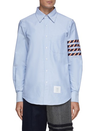 Main View - Click To Enlarge - THOM BROWNE - LONG SLEEVE STRAIGHT FIT SILK 4 BAR OXFORD SHIRT