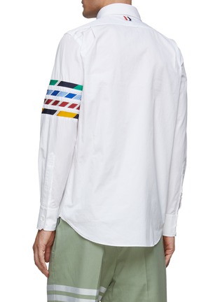 Back View - Click To Enlarge - THOM BROWNE - LONG SLEEVE STRAIGHT FIT MULTICOLOUR SILK 4 BAR POPLIN SHIRT