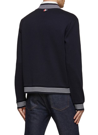 Back View - Click To Enlarge - THOM BROWNE  - V NECK STRIPED COLLAR WOOL PULLOVER
