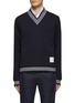 Main View - Click To Enlarge - THOM BROWNE  - V NECK STRIPED COLLAR WOOL PULLOVER