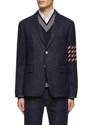 Main View - Click To Enlarge - THOM BROWNE  - UNCONSTRUCTED CLASSIC SPORT SILK 4 BAR SOLID DONEGAL TWEED SINGLE BREASTED BLAZER