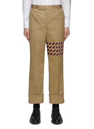 Main View - Click To Enlarge - THOM BROWNE  - STRAIGHT FIT SILK 4 BAR COTTON TWILL PANTS
