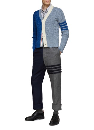 Figure View - Click To Enlarge - THOM BROWNE  - 4 BAR INTARSIA FUN-MIX CABLE KNIT CARDIGAN
