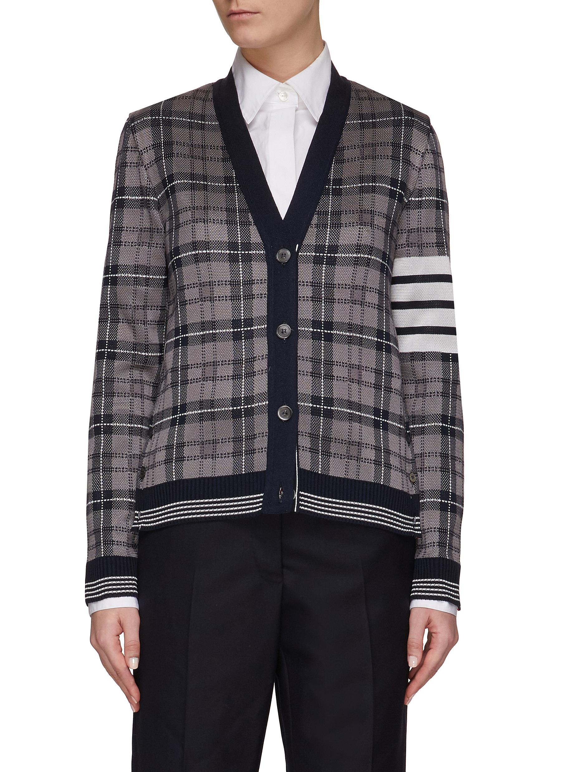 FOUR BAR TARTAN MOTIF SILK COTTON BLEND 