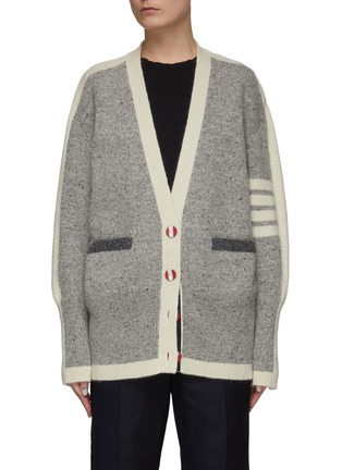 Main View - Click To Enlarge - THOM BROWNE  - V-NECK 4 BAR CONTRAST FRAMING COVERED BUTTONS 5GG DONEGAL MOHAIR CARDIGAN