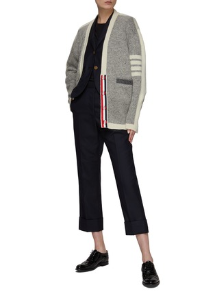 Figure View - Click To Enlarge - THOM BROWNE  - V-NECK 4 BAR CONTRAST FRAMING COVERED BUTTONS 5GG DONEGAL MOHAIR CARDIGAN