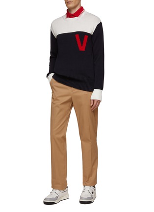 Figure View - Click To Enlarge - VALENTINO GARAVANI - LOGO EMBROIDERED INLAY COTTON SWEATER