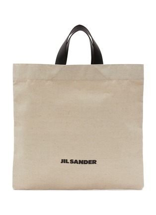 Main View - Click To Enlarge - JIL SANDER - LEATHER STRAP SQUARE CANVAS BOOK TOTE