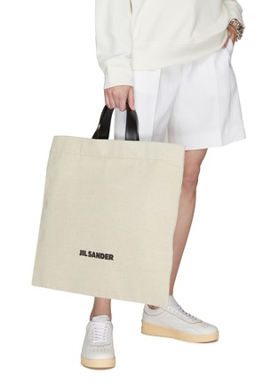 Figure View - Click To Enlarge - JIL SANDER - LEATHER STRAP SQUARE CANVAS BOOK TOTE