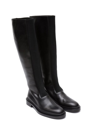 Detail View - Click To Enlarge - JIL SANDER - FLAT KNIT DETAIL TALL LEATHER BOOTS