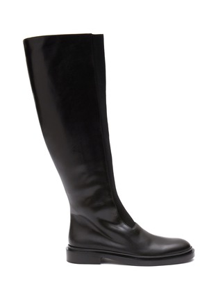 Main View - Click To Enlarge - JIL SANDER - FLAT KNIT DETAIL TALL LEATHER BOOTS