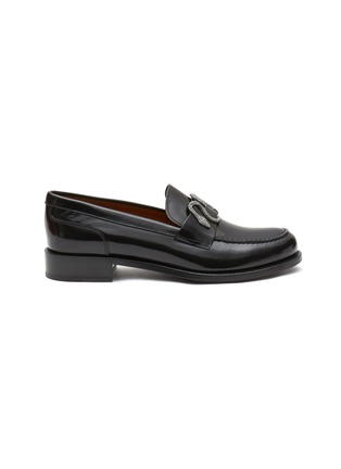 Main View - Click To Enlarge - RENÉ CAOVILLA - JET HEMATITE STRASS SNAKE APPLIQUÉ CALF LEATHER FLAT LOAFERS