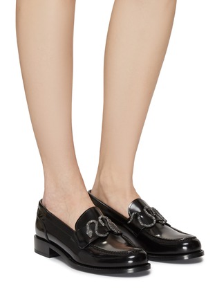 Figure View - Click To Enlarge - RENÉ CAOVILLA - JET HEMATITE STRASS SNAKE APPLIQUÉ CALF LEATHER FLAT LOAFERS