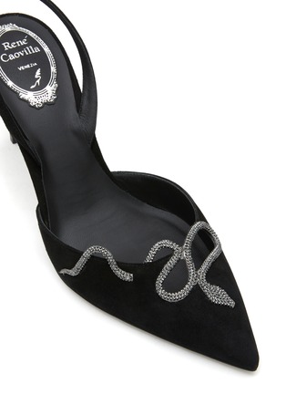 Detail View - Click To Enlarge - RENÉ CAOVILLA - ‘75 SNAKE’ HEMATITE STRASS SUEDE SLINGBACK PUMPS