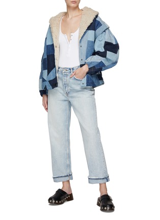 Figure View - Click To Enlarge - SEA - ‘DIEGO’ SHAWL COLLAR DENIM PATCHED COAT