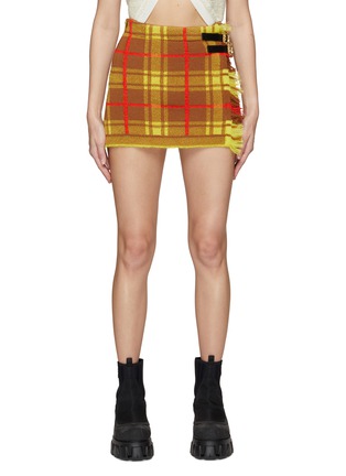 Main View - Click To Enlarge - CORMIO - BUCKLE DETAIL PLAID FRAY EDGE MINI SKIRT
